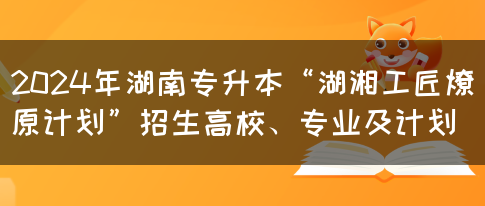 2024年湖南专升本“湖湘工匠燎原计划”招生高校、专业及计划