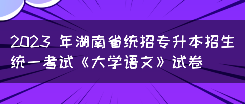 2023 年湖南省统招专升本招生统一考试《大学语文》试卷